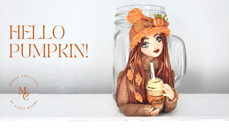 How to make a “Hello Pumpkin” Doll on a Mason Jar in cold porcelain clay